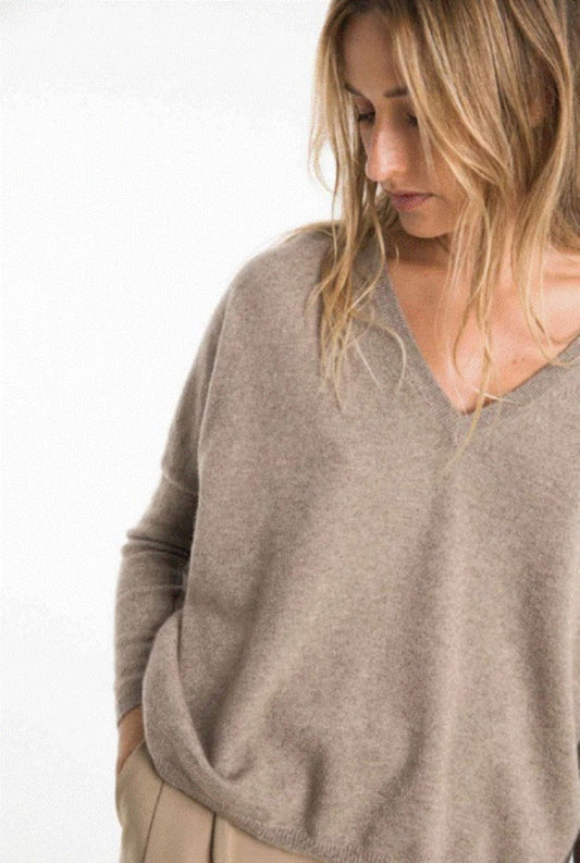 Stone V-Neck Cashmere Sweater - Sand