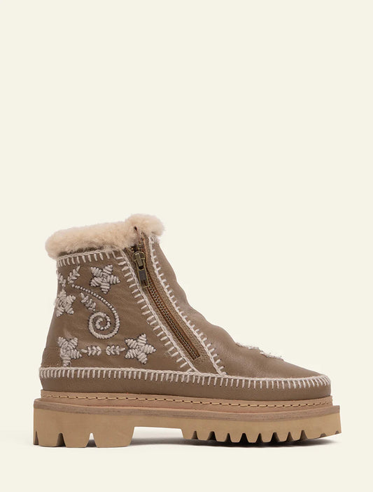 Laidback London Setsu 3.0 Paisley Embroidered Ankle Boot - Otter/Wheat