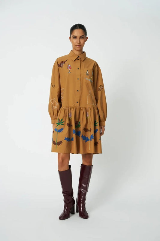 Stella-Nova Small Embroidery Dress - Khaki