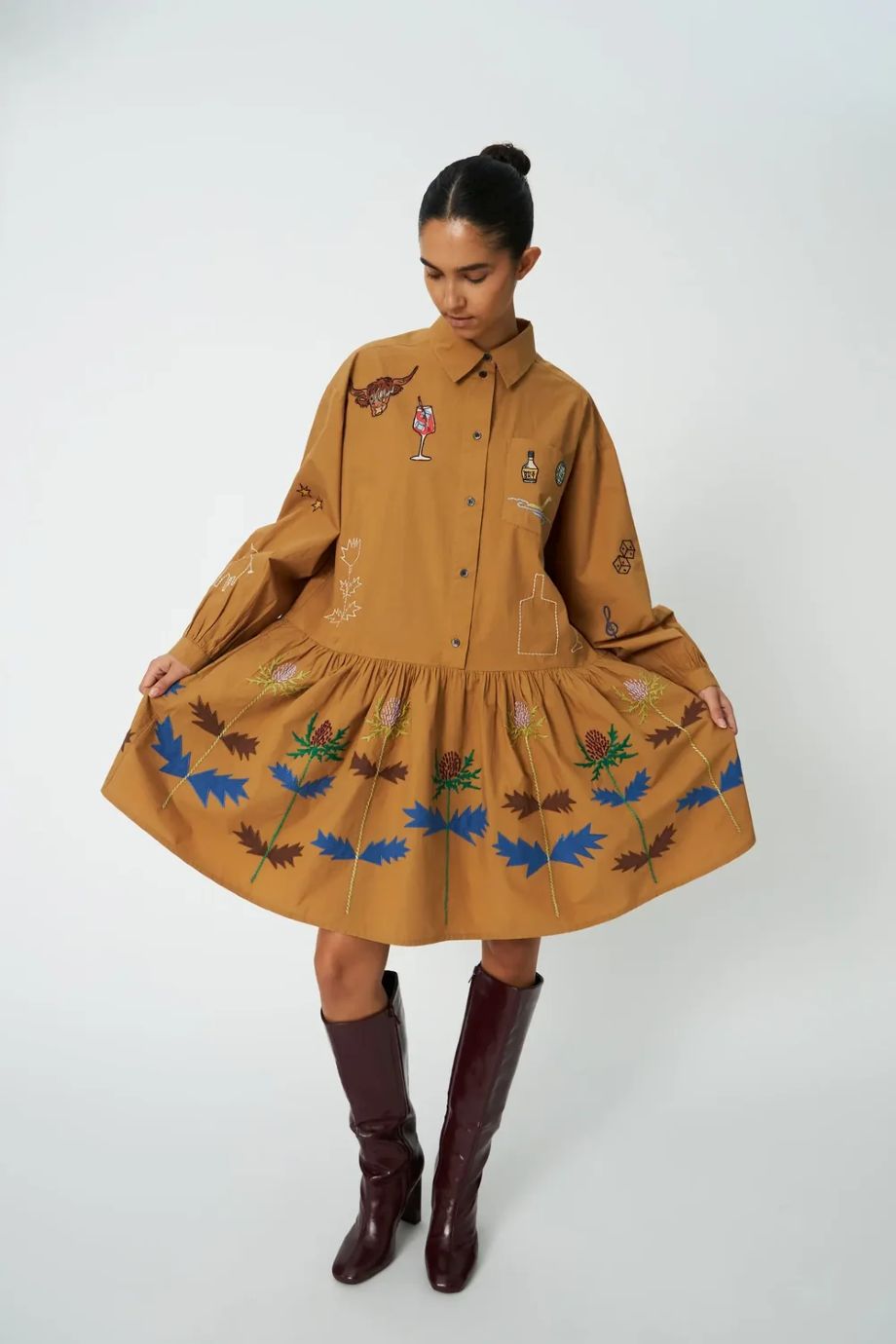 Stella-Nova Small Embroidery Dress - Khaki