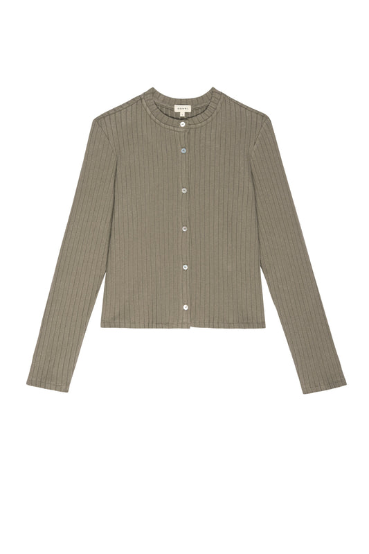 Donni Sweater Rib Cardi - Mushroom