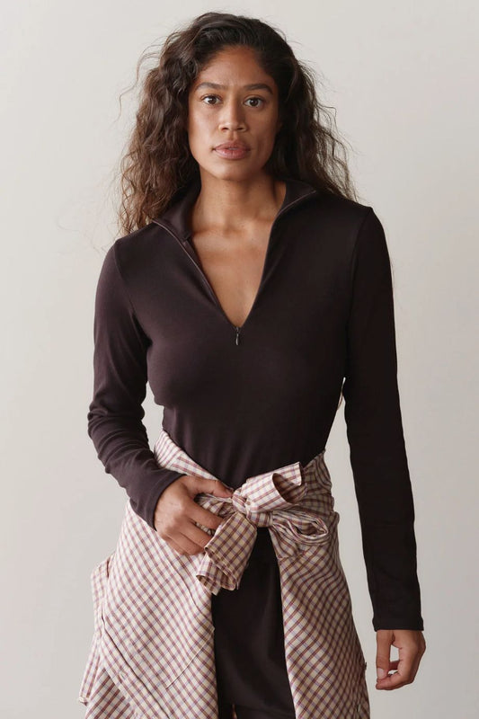 DONNI. Baby Rib Zip Up - Espresso