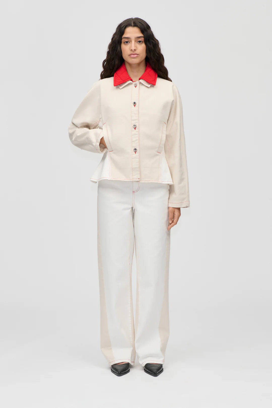 Stine Goya Twist Knee Seam Denim Pant - Natural/Red