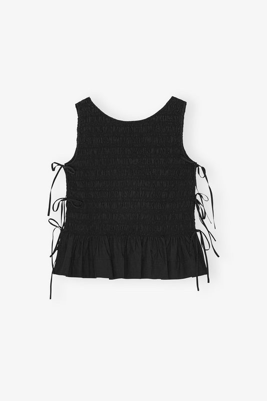 Ganni Cotton Poplin Tie String Top - Black