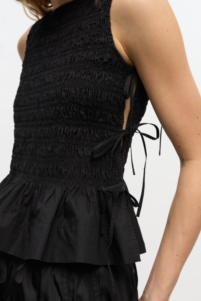 Ganni Cotton Poplin Tie String Top - Black