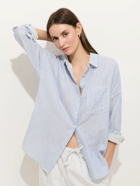 Alex Mill Jo Shirt in Double Gauze - Ivory/Blue Stripe