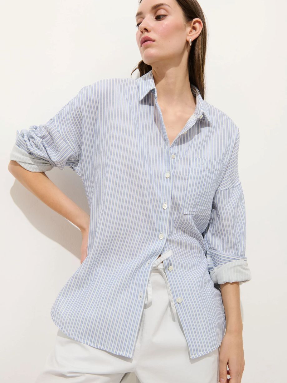 Alex Mill Jo Shirt in Double Gauze - Ivory/Blue Stripe