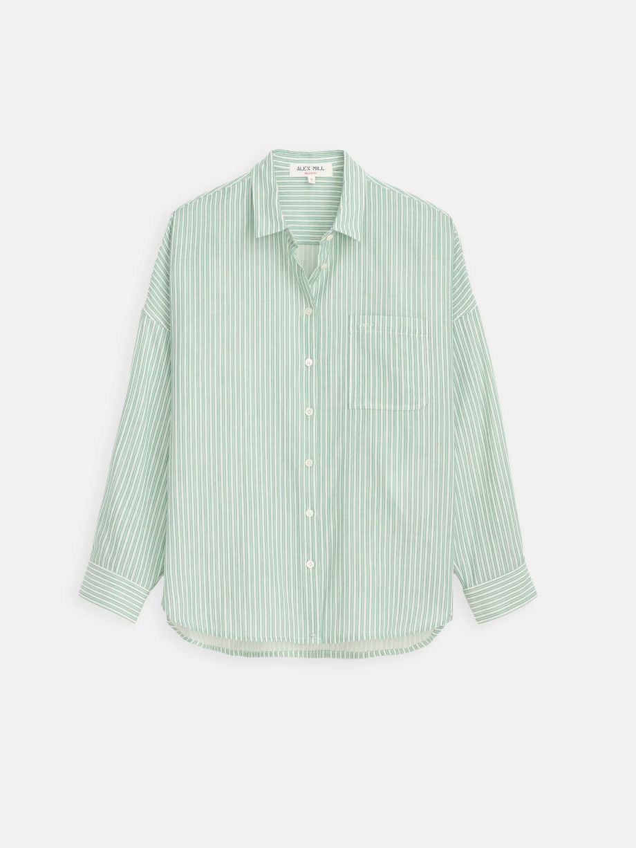 Alex Mill Jo Shirt in Double Gauze - Ivory/Green Stripe
