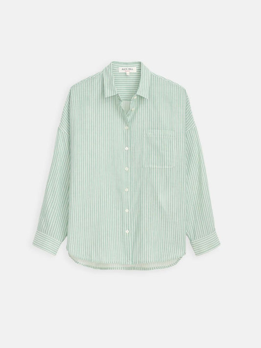 Alex Mill Jo Shirt in Double Gauze - Ivory/Green Stripe