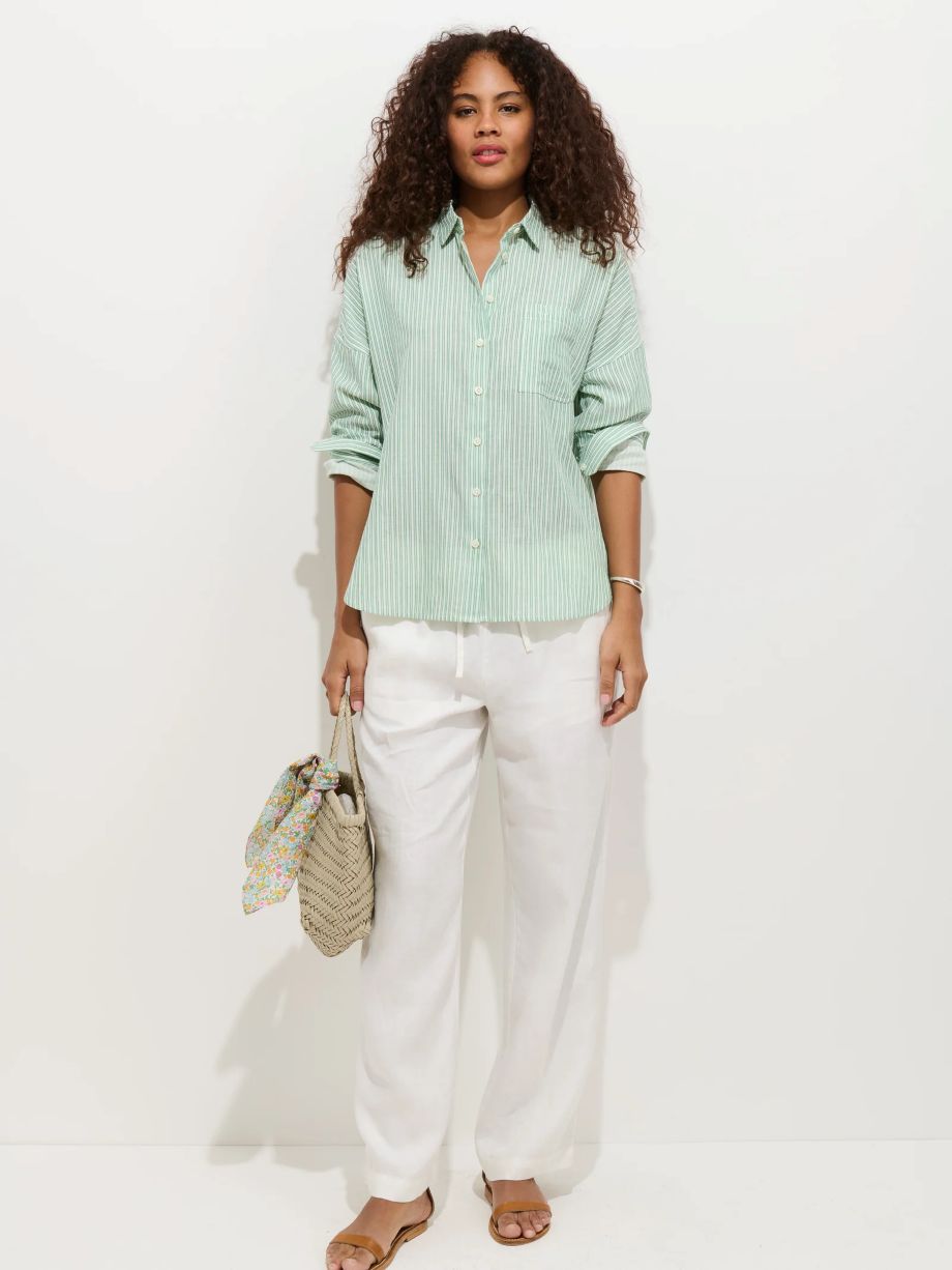 Alex Mill Jo Shirt in Double Gauze - Ivory/Green Stripe