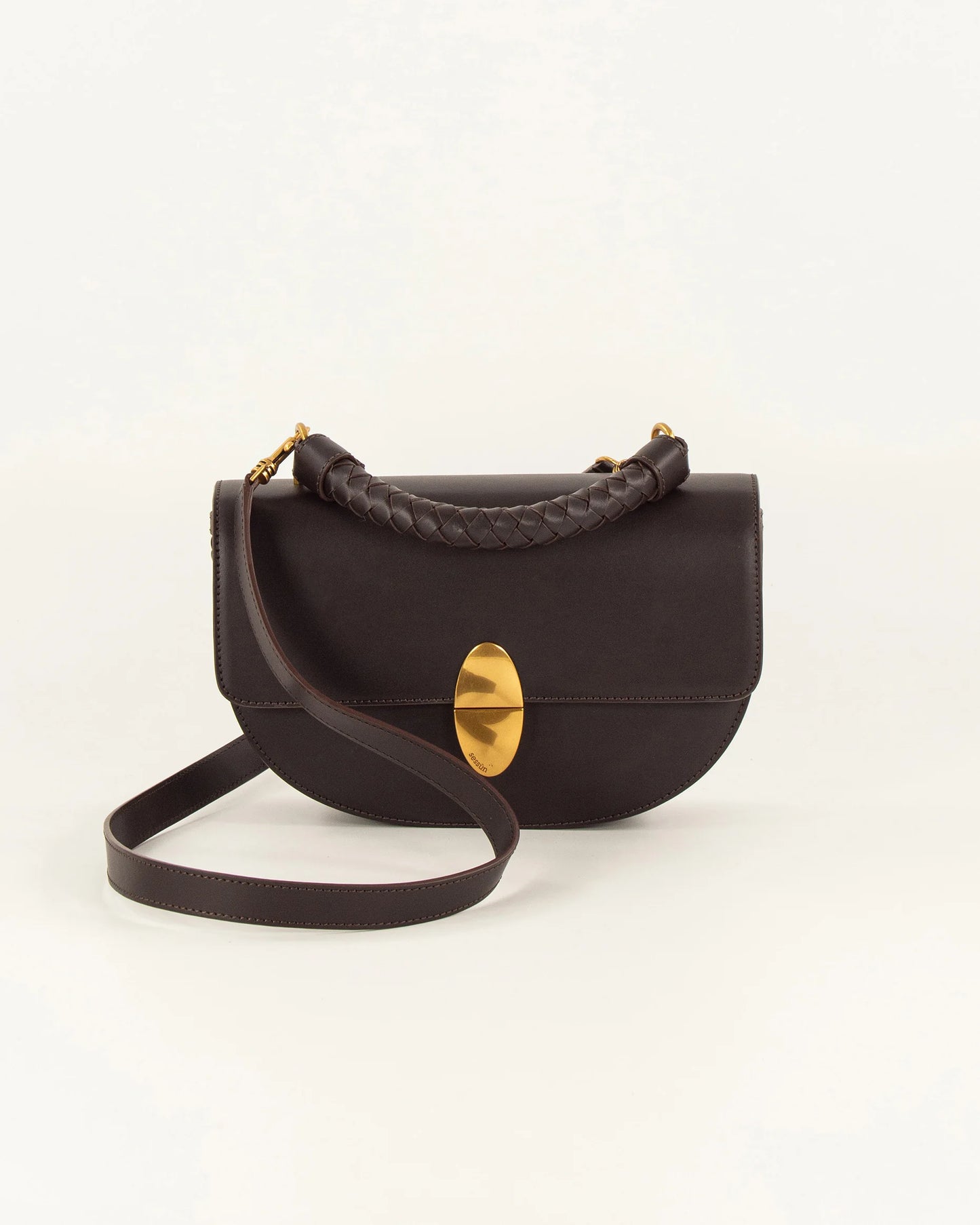 Sessun Tesoro Braided Box Leather Handbag - Deep Coffea