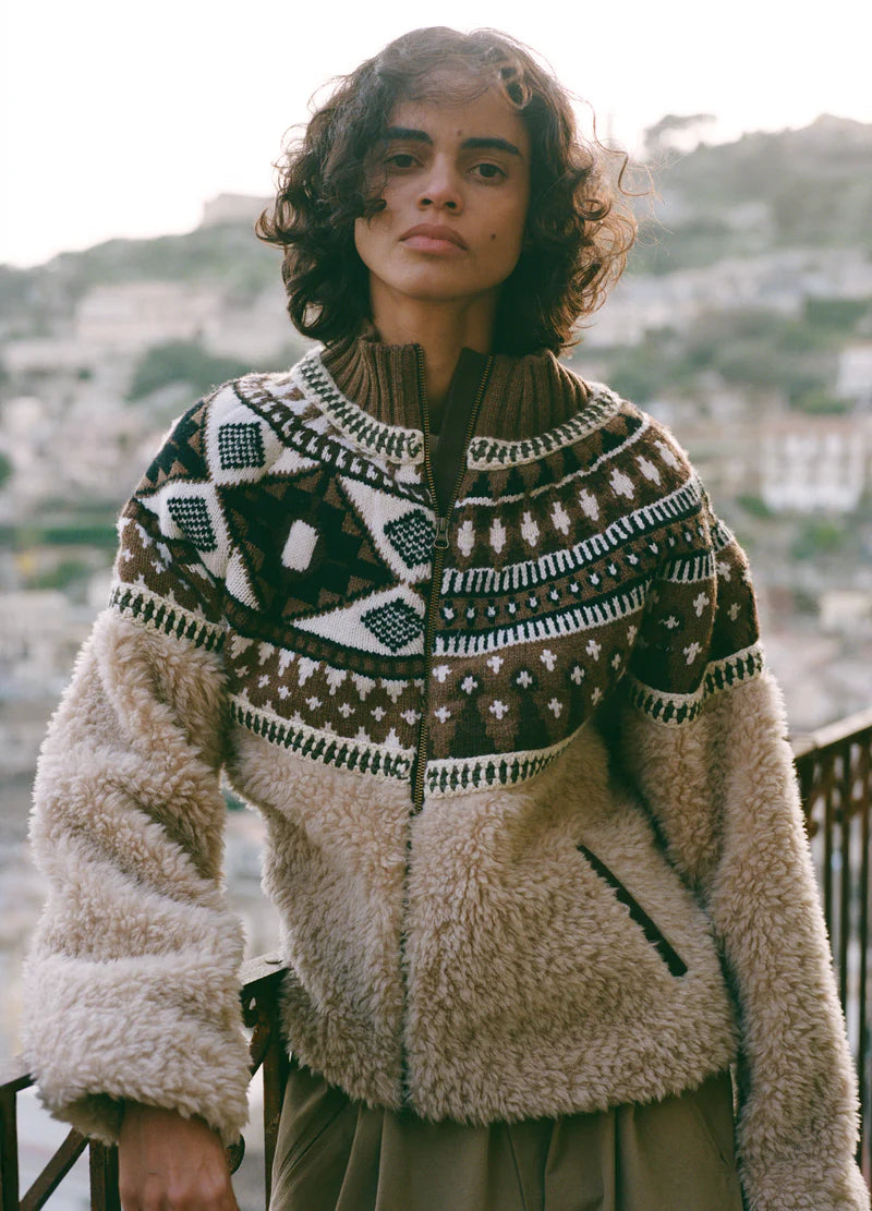 Sea-NY Linea Fair Isle Knit/Fleece Jacket - Multi