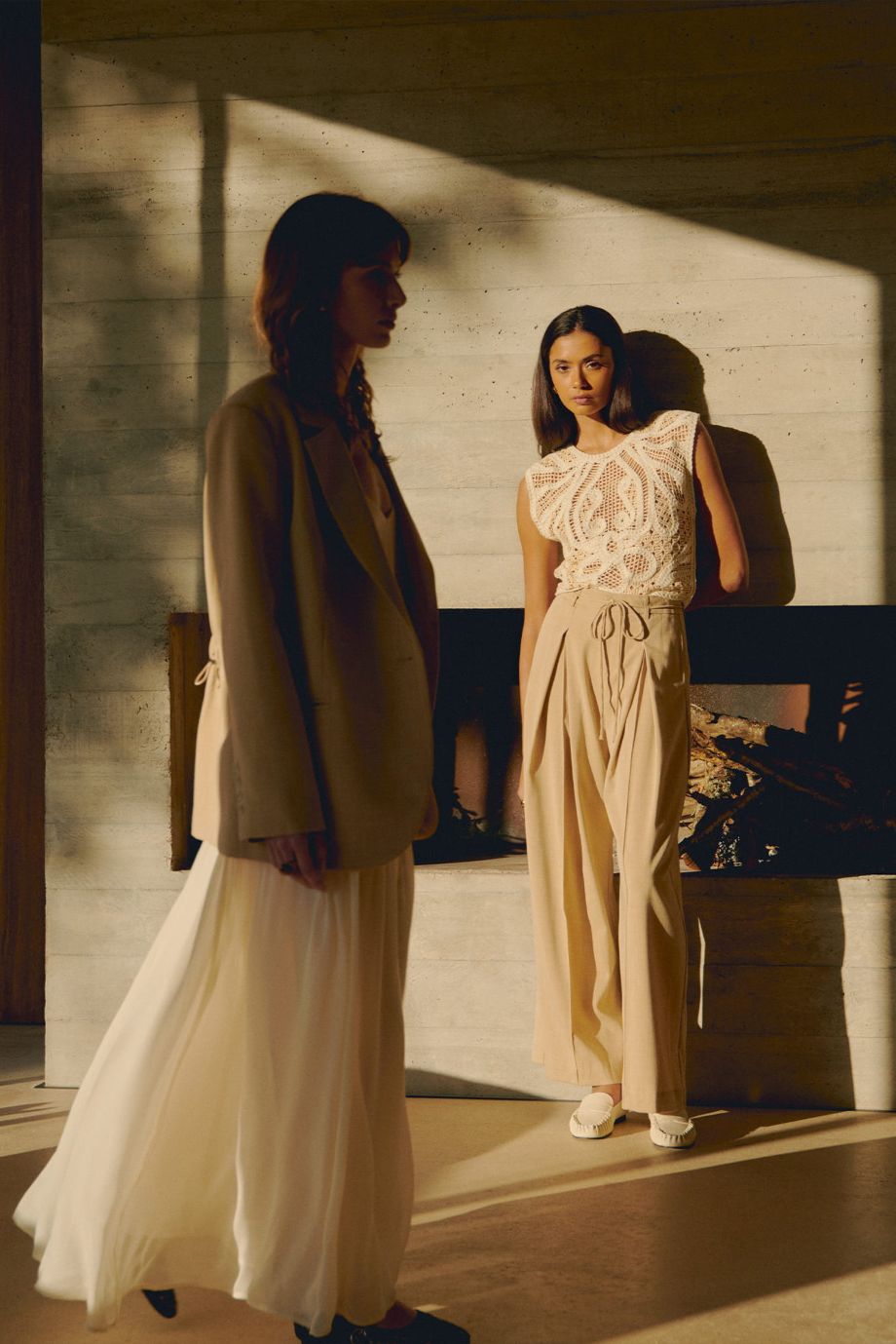 Suncoo Polonia Two-Tone Crochet Top - Cream