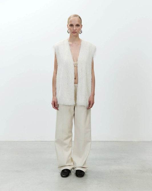 Alysi Fringe Long  Vest - Meringue