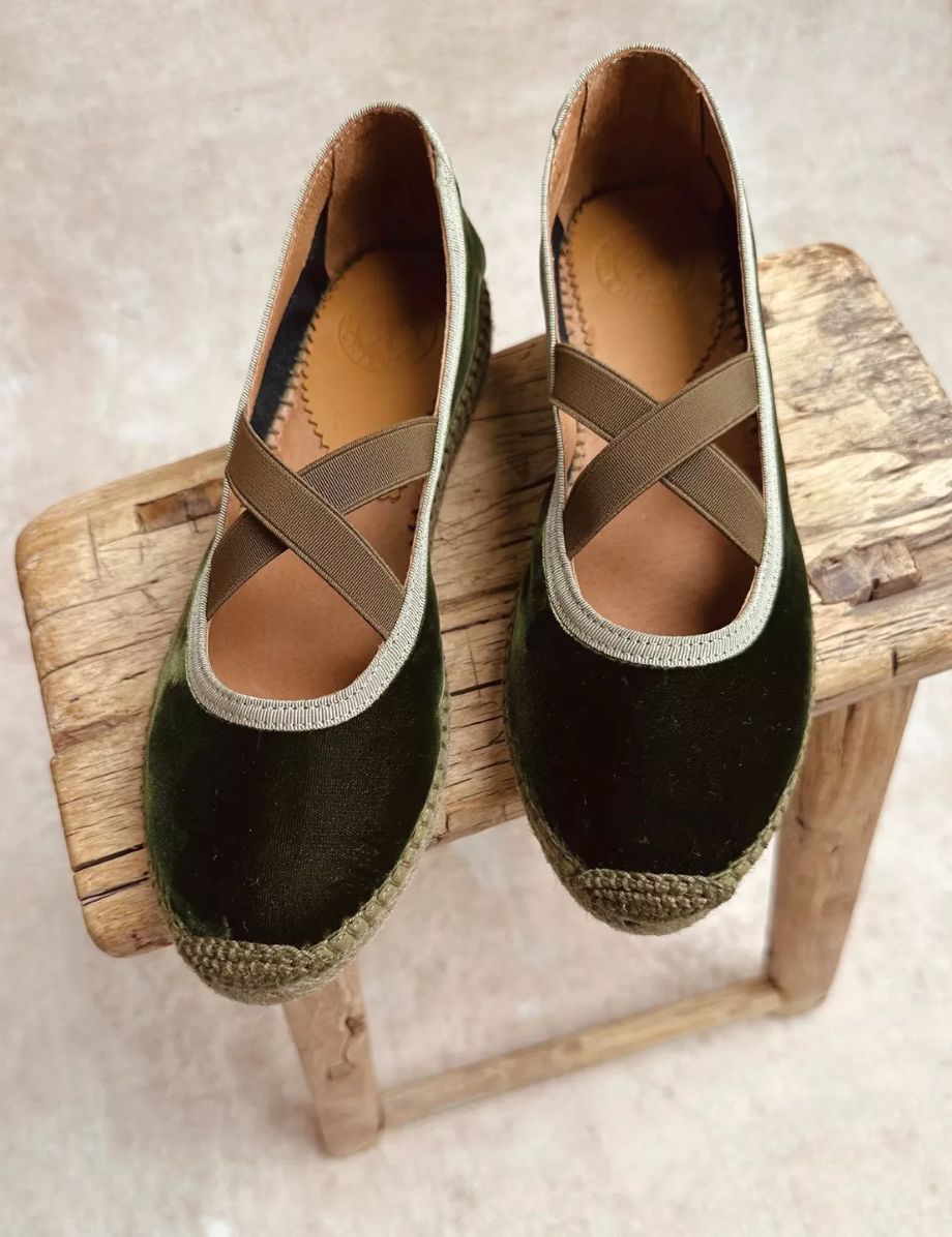 Penelope Chilvers Chico Velvet Espadrille - Khaki