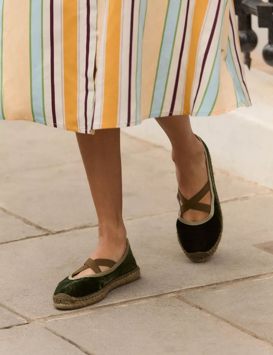Penelope Chilvers Chico Velvet Espadrille - Khaki