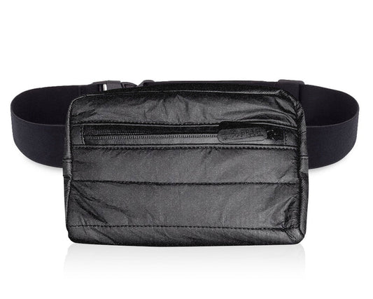 Hi, Love Puffer Fanny Pack - Shimmer Black