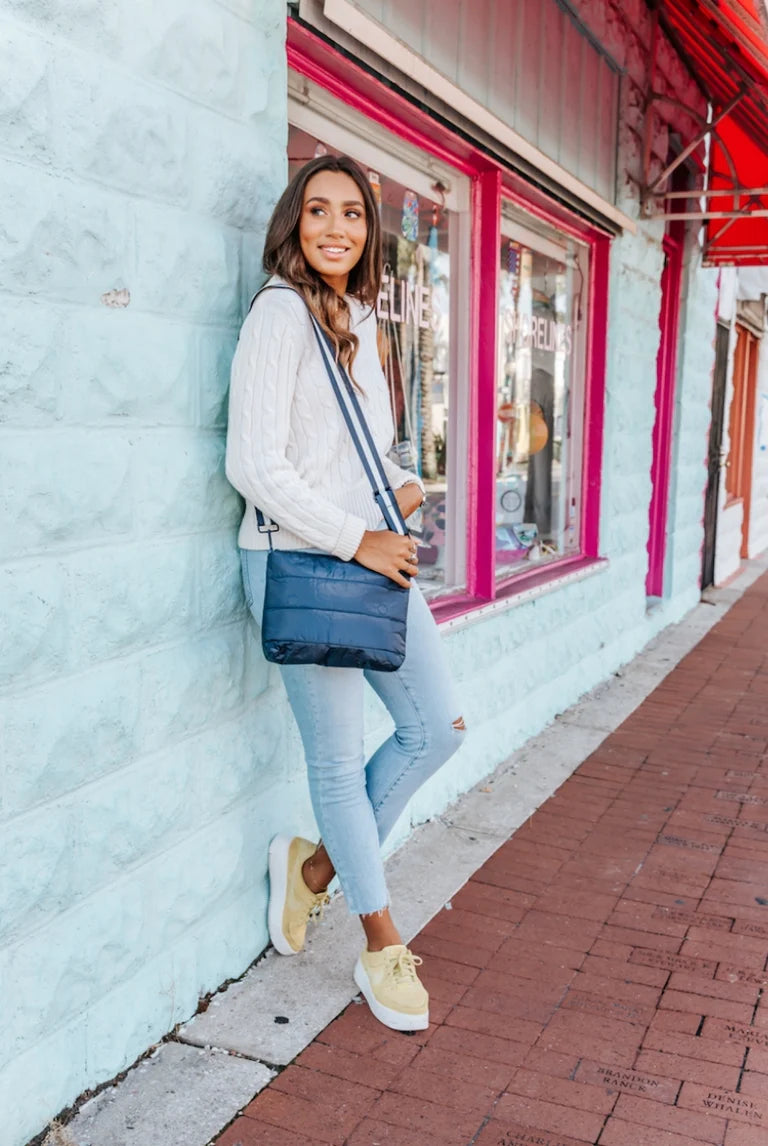 Hi, Love Puffer Purse  - Shimmer Navy