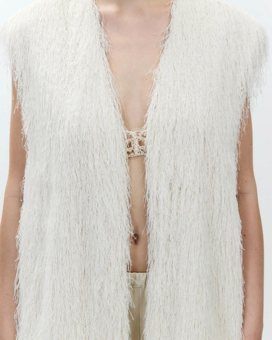 Alysi Fringe Long  Vest - Meringue