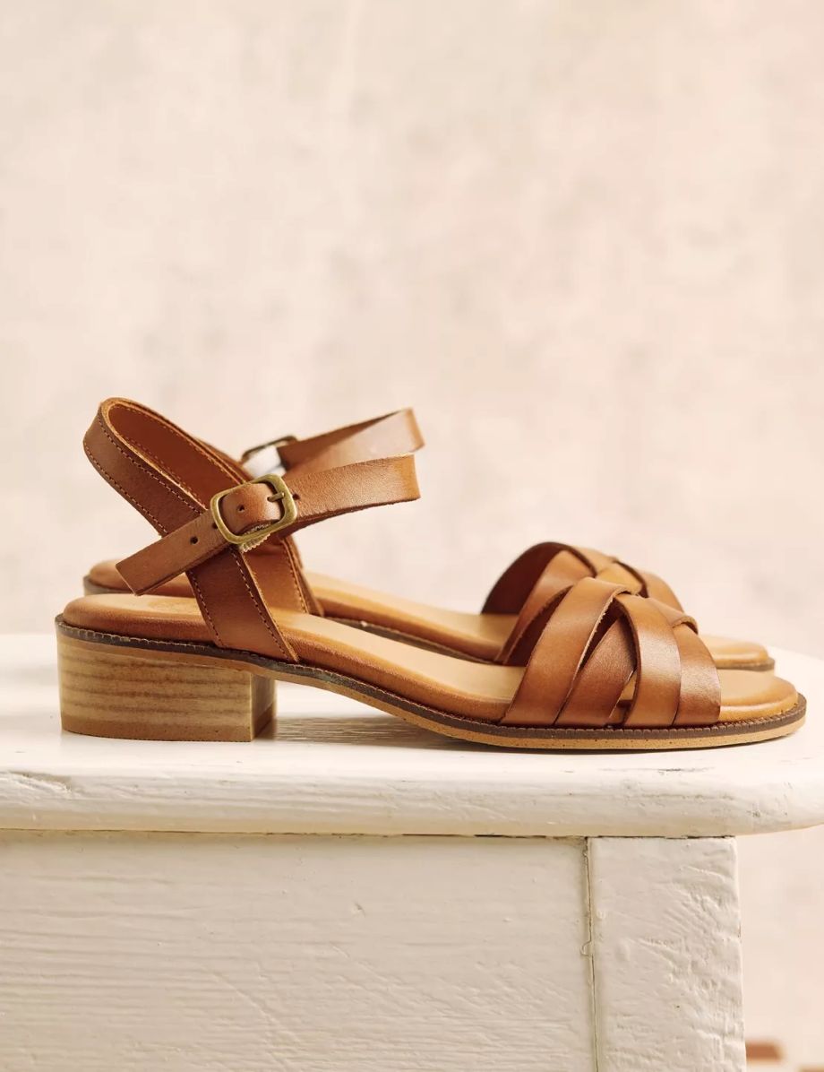 Penelope Chilvers Heeled Shepherdess Leather Sandal - Tan
