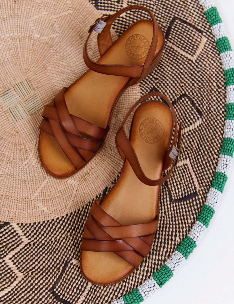 Penelope Chilvers Heeled Shepherdess Leather Sandal - Tan