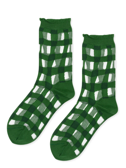 Hansel from Basel Googly Gingham Sheer Crew - Green