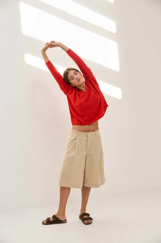 Stone V-Neck Cashmere Sweater - Burnt Orange