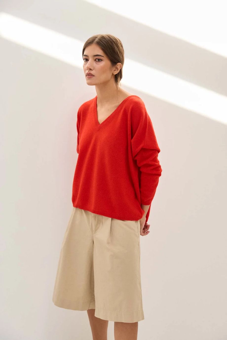 Stone V-Neck Cashmere Sweater - Burnt Orange