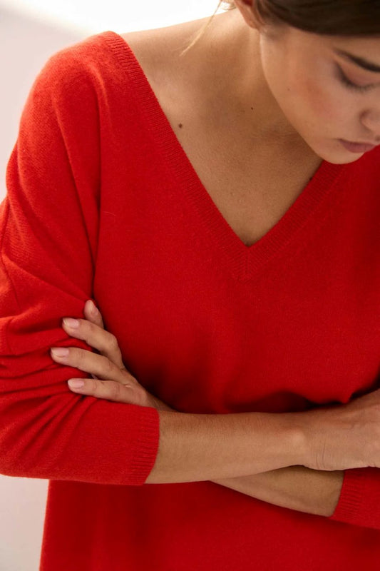 Stone V-Neck Cashmere Sweater - Burnt Orange