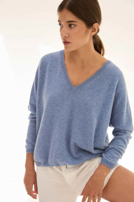 Stone V-Neck Cashmere Sweater - Stonewash