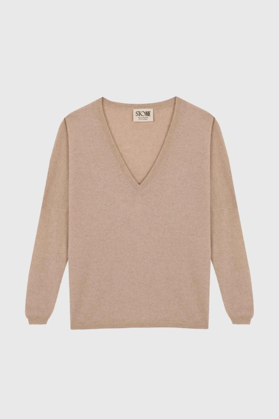 Stone V-Neck Cashmere Sweater - Beige