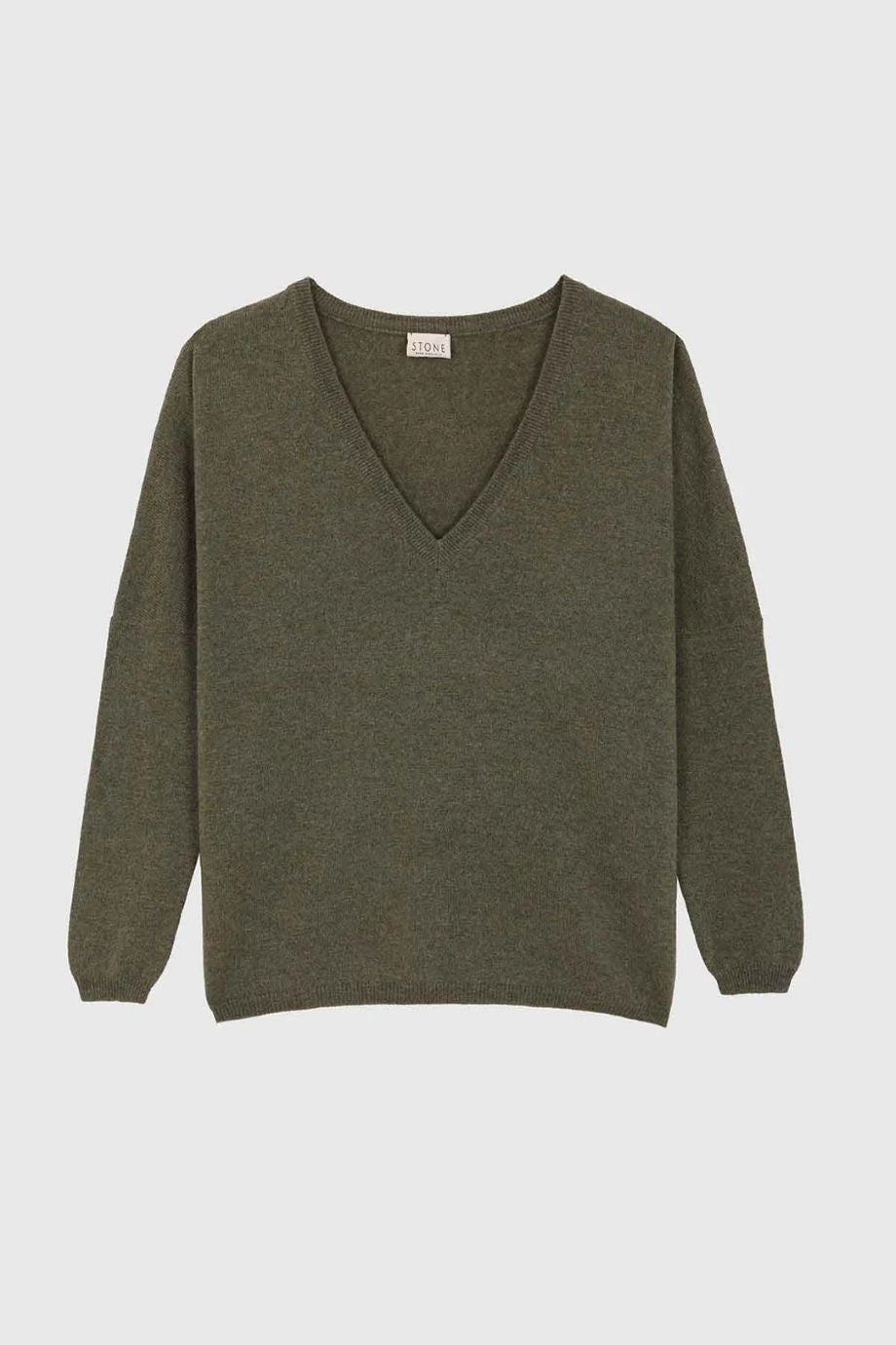 Stone V-Neck Cashmere Sweater - Olive