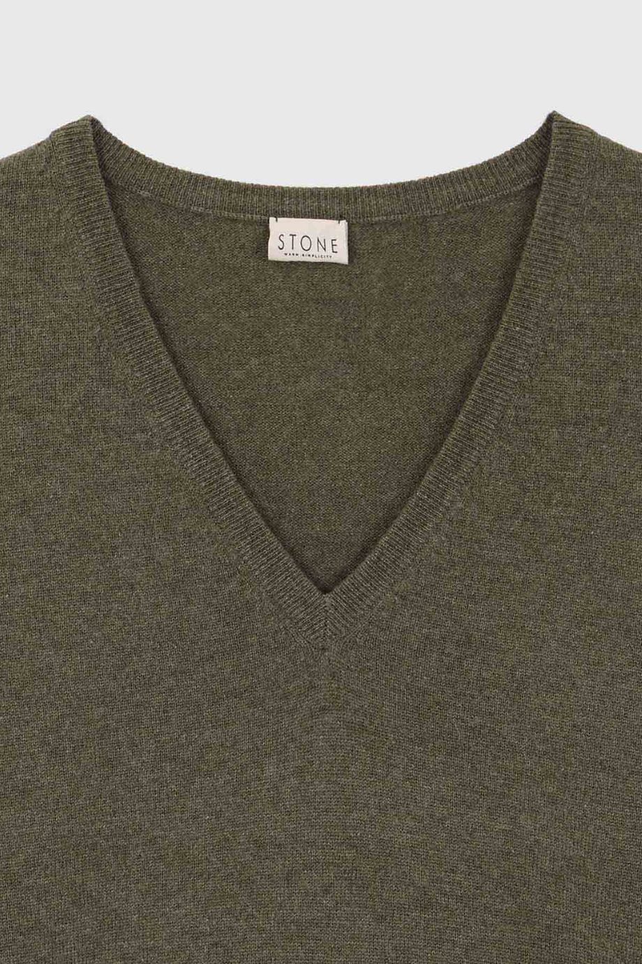 Stone V-Neck Cashmere Sweater - Olive