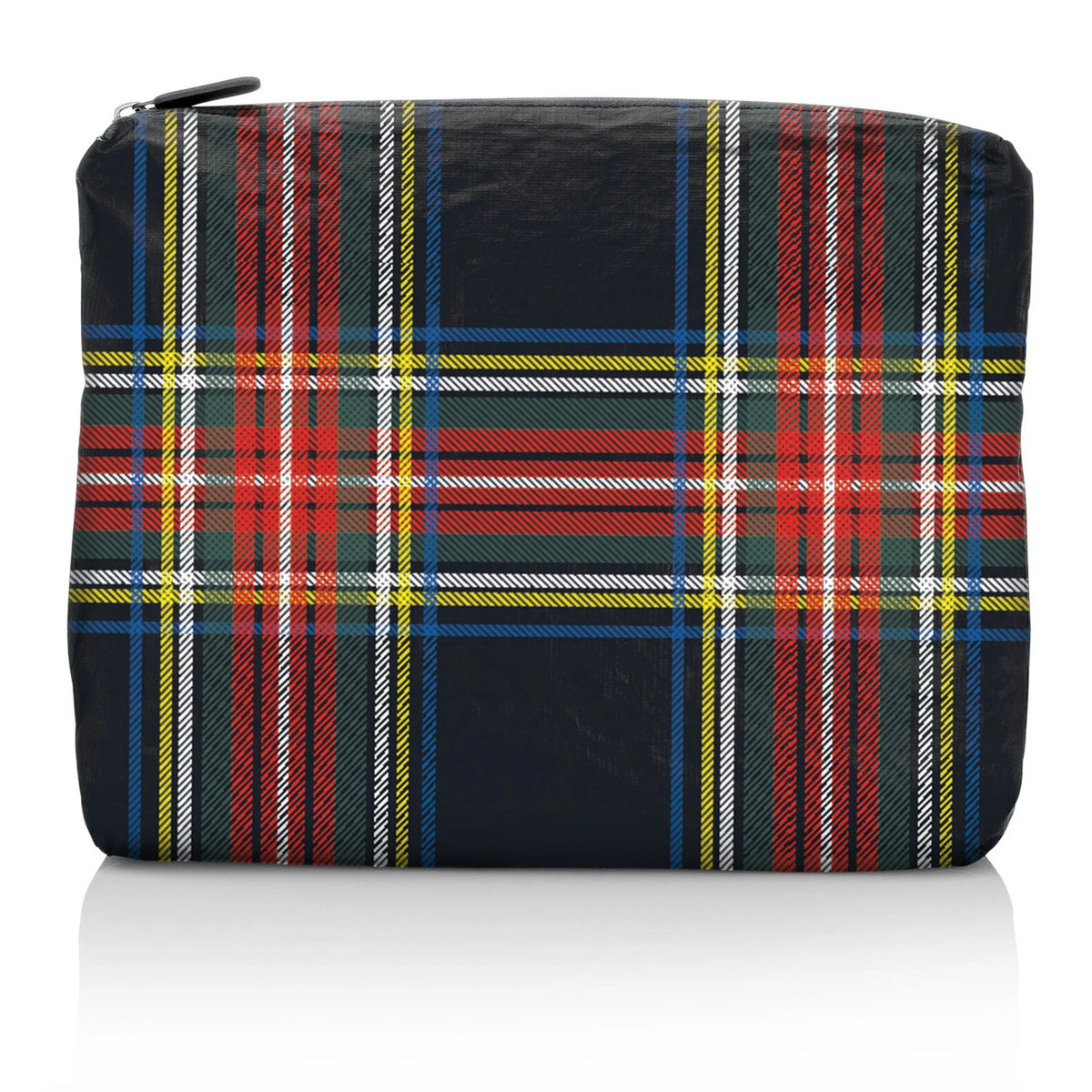Hi, Love Medium Tartan Plaid Zipper Pouch - Black