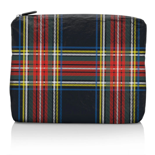 Hi, Love Medium Tartan Plaid Zipper Pouch - Black