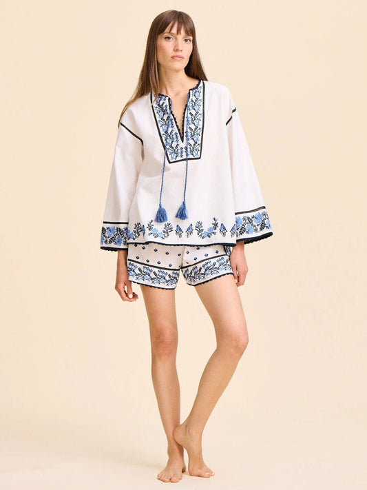 Mille Carina Embroidered Shorts - Santorini