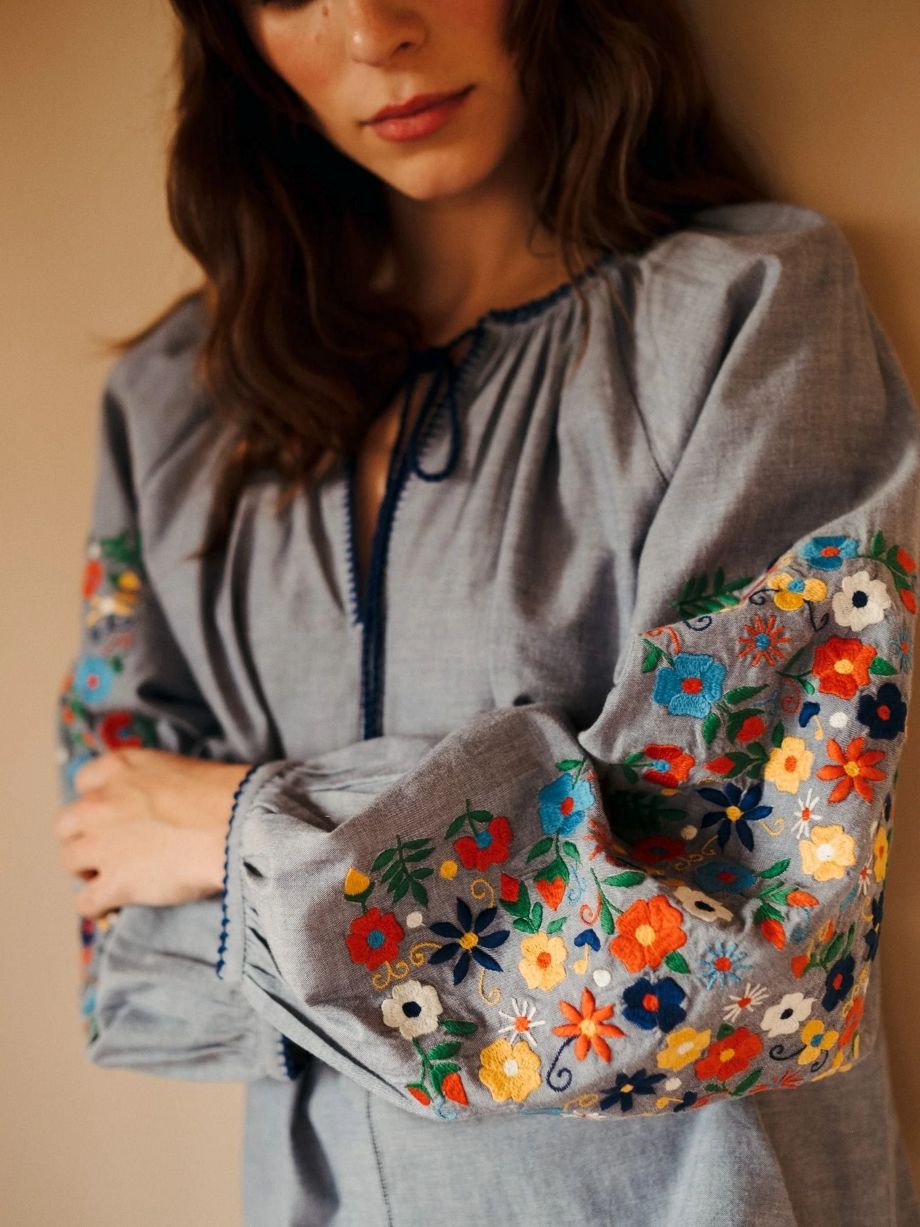 Mille Lara Embroidered Top - Chambray