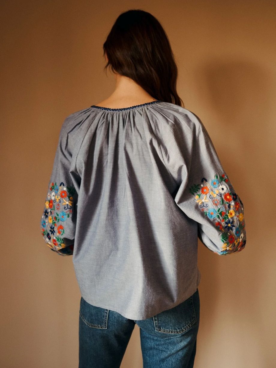Mille Lara Embroidered Top - Chambray