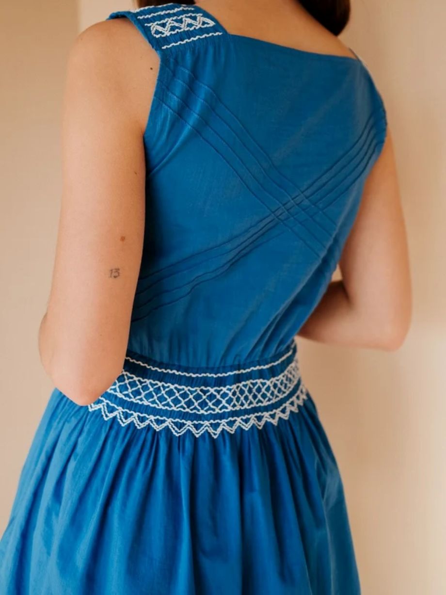 Mille Vivi Embroidered Dress - Cerulean