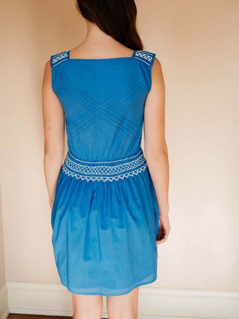 Mille Vivi Embroidered Dress - Cerulean