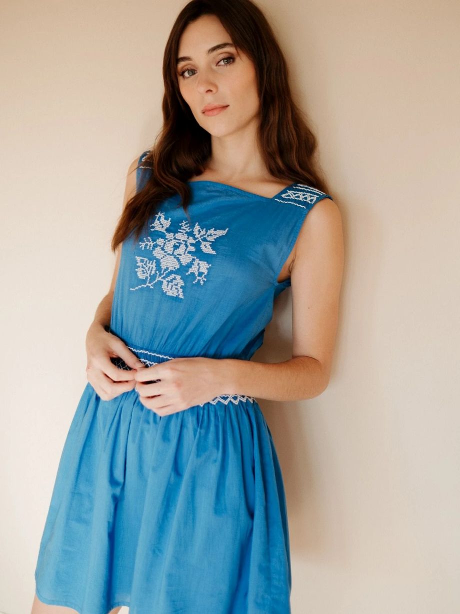 Mille Vivi Embroidered Dress - Cerulean