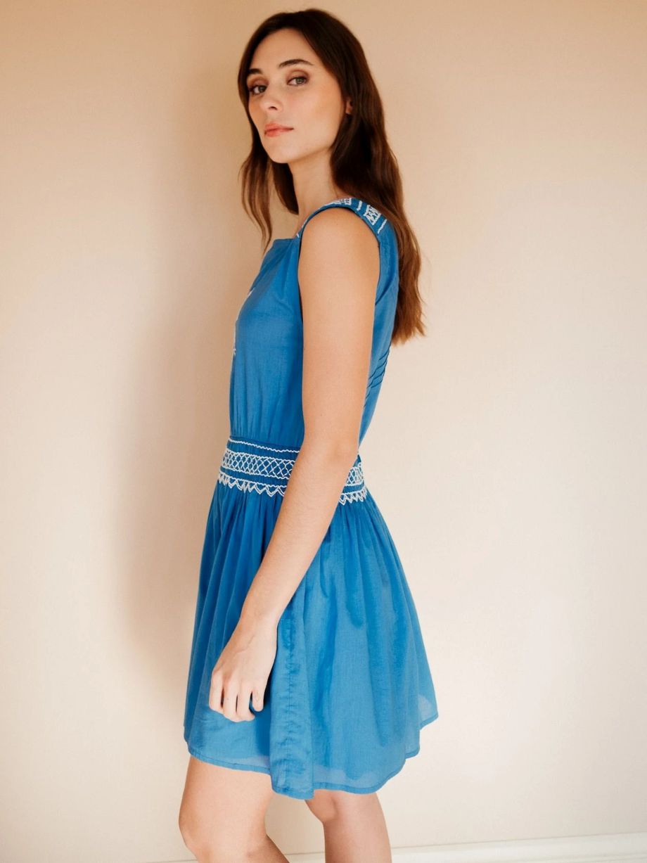 Mille Vivi Embroidered Dress - Cerulean