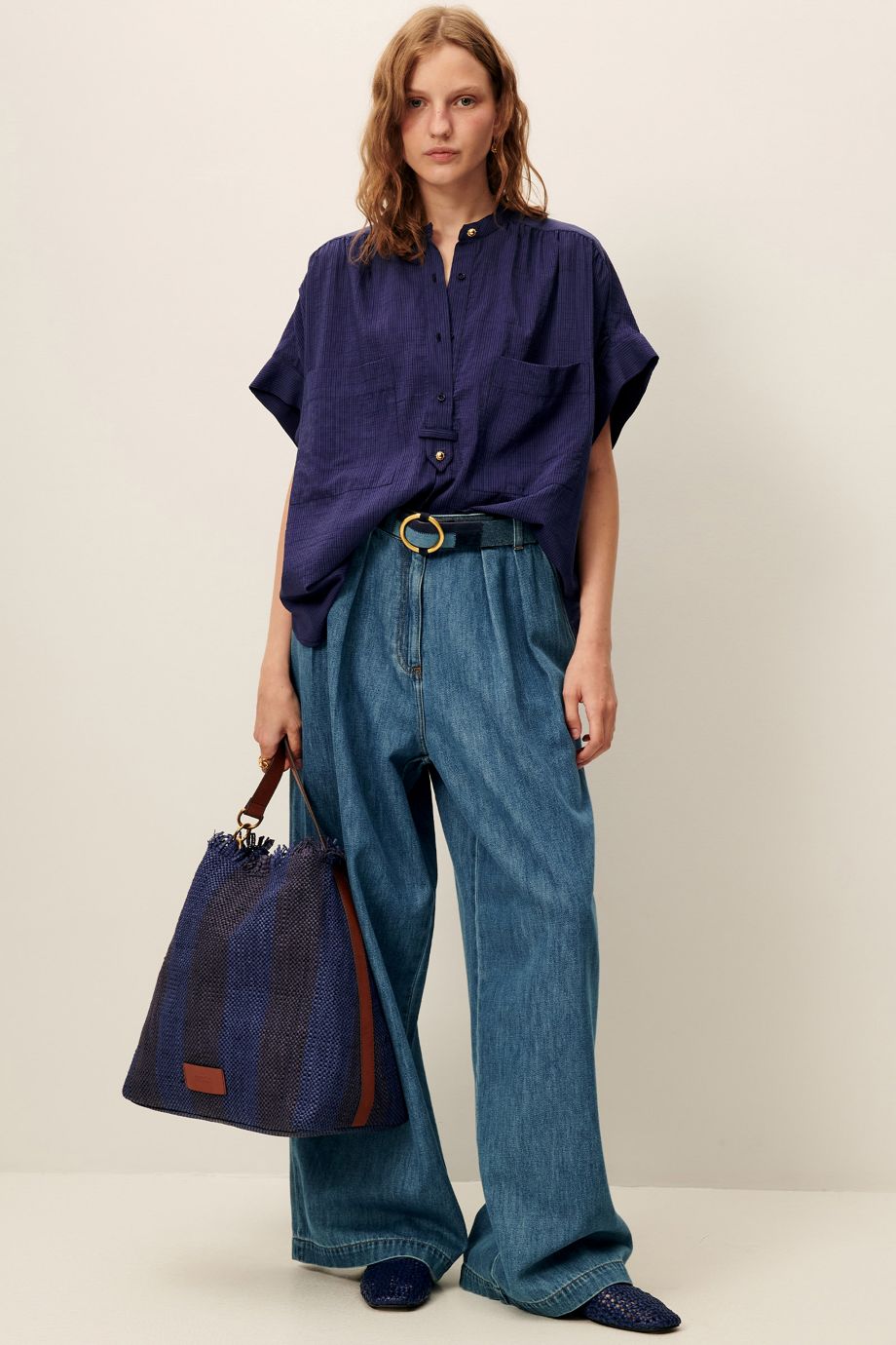 Sessun Camille Short Sleeve Blouse - Blue Emilenne