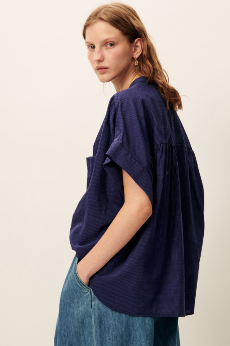 Sessun Camille Short Sleeve Blouse - Blue Emilenne