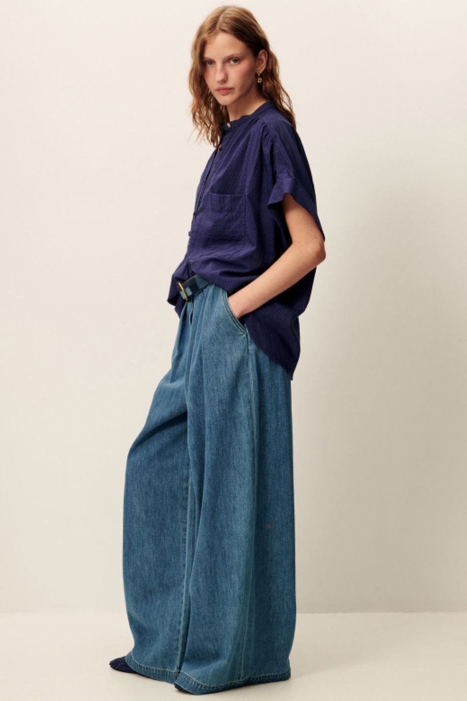 Sessun Camille Short Sleeve Blouse - Blue Emilenne