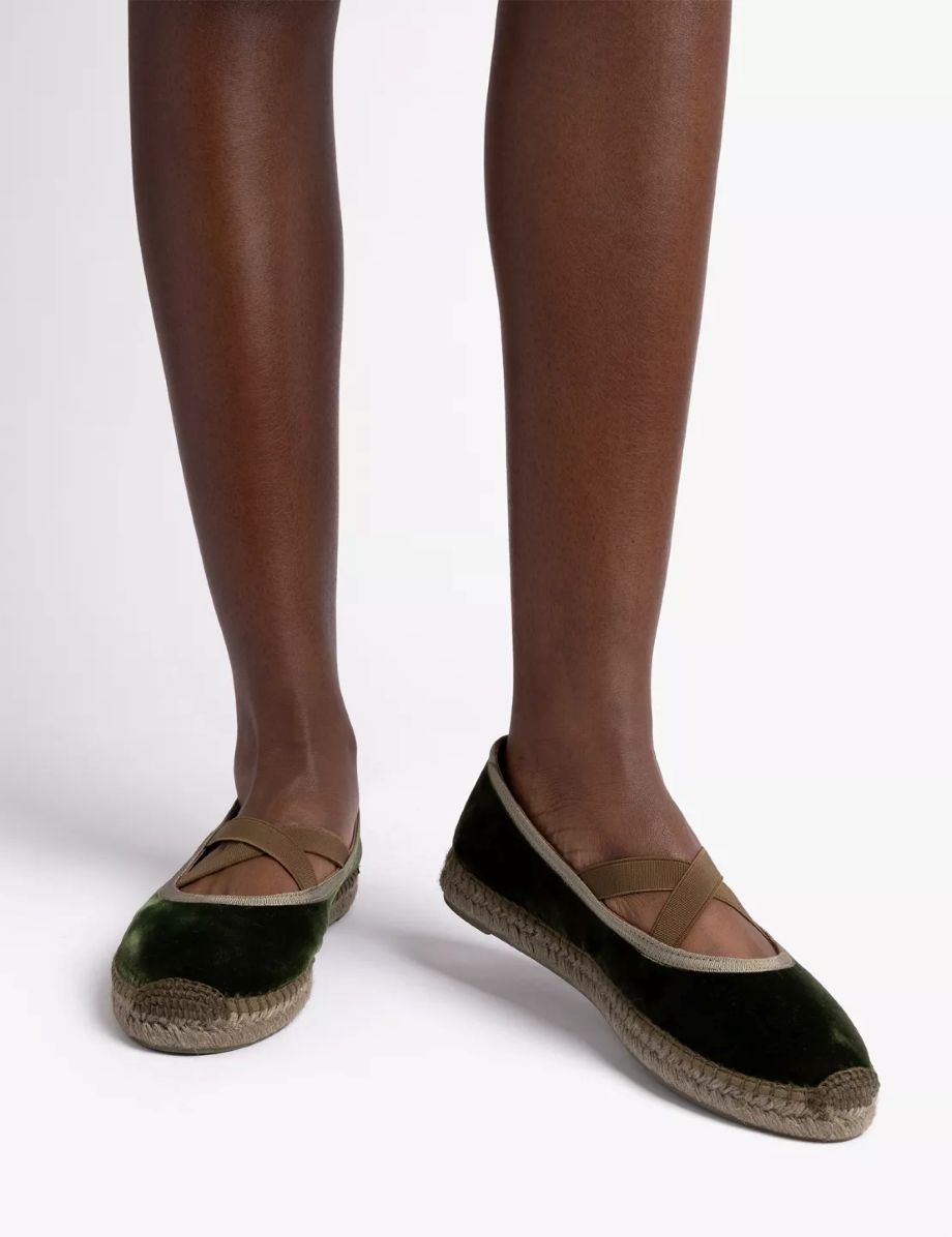 Penelope Chilvers Chico Velvet Espadrille - Khaki