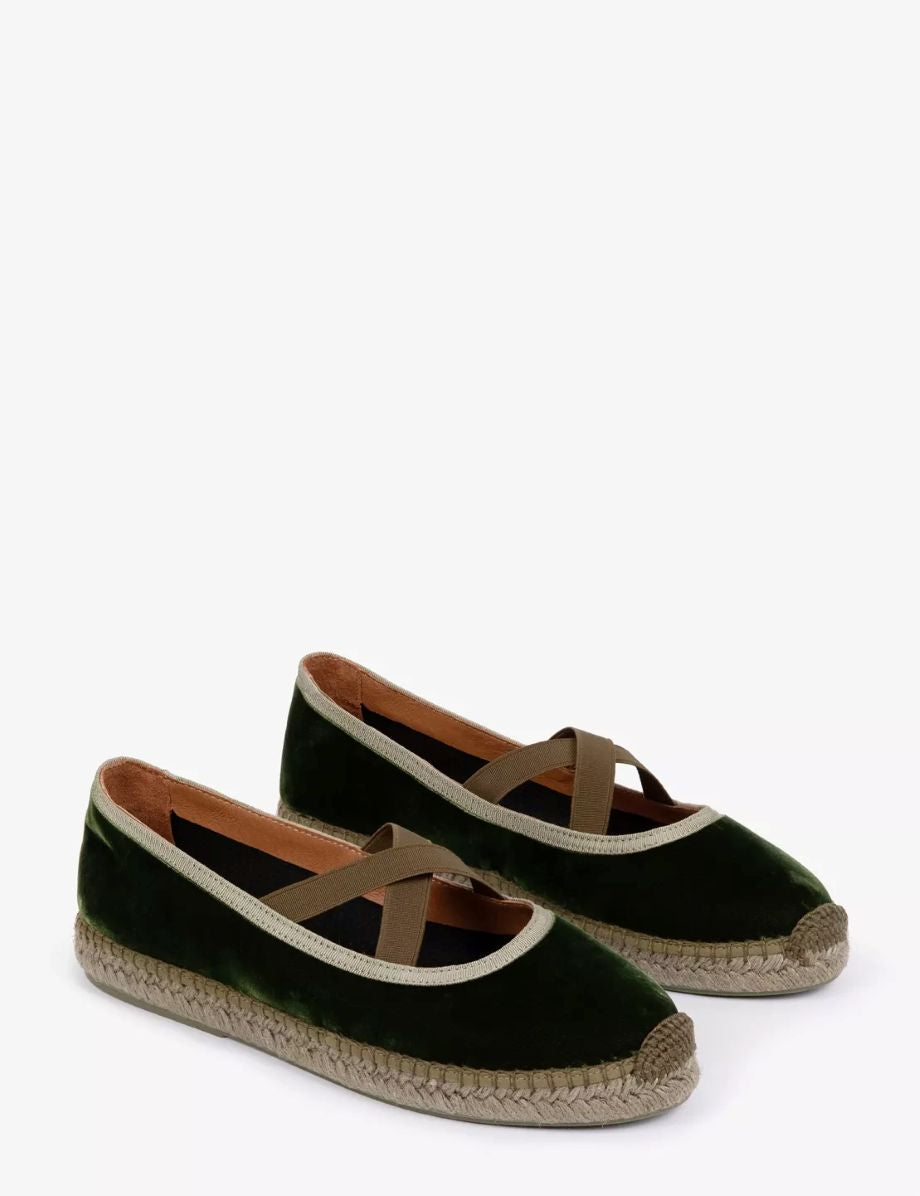 Penelope Chilvers Chico Velvet Espadrille - Khaki