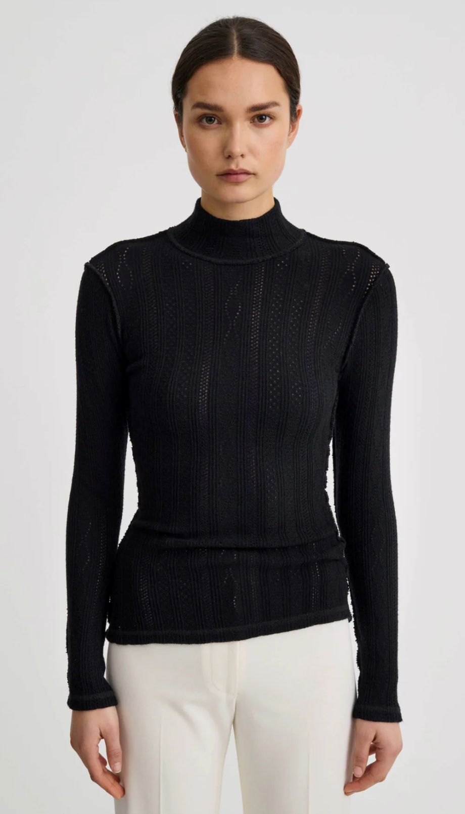Smythe Pointelle Knit Turteneck - Black