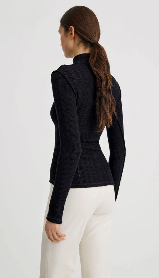 Smythe Pointelle Knit Turteneck - Black