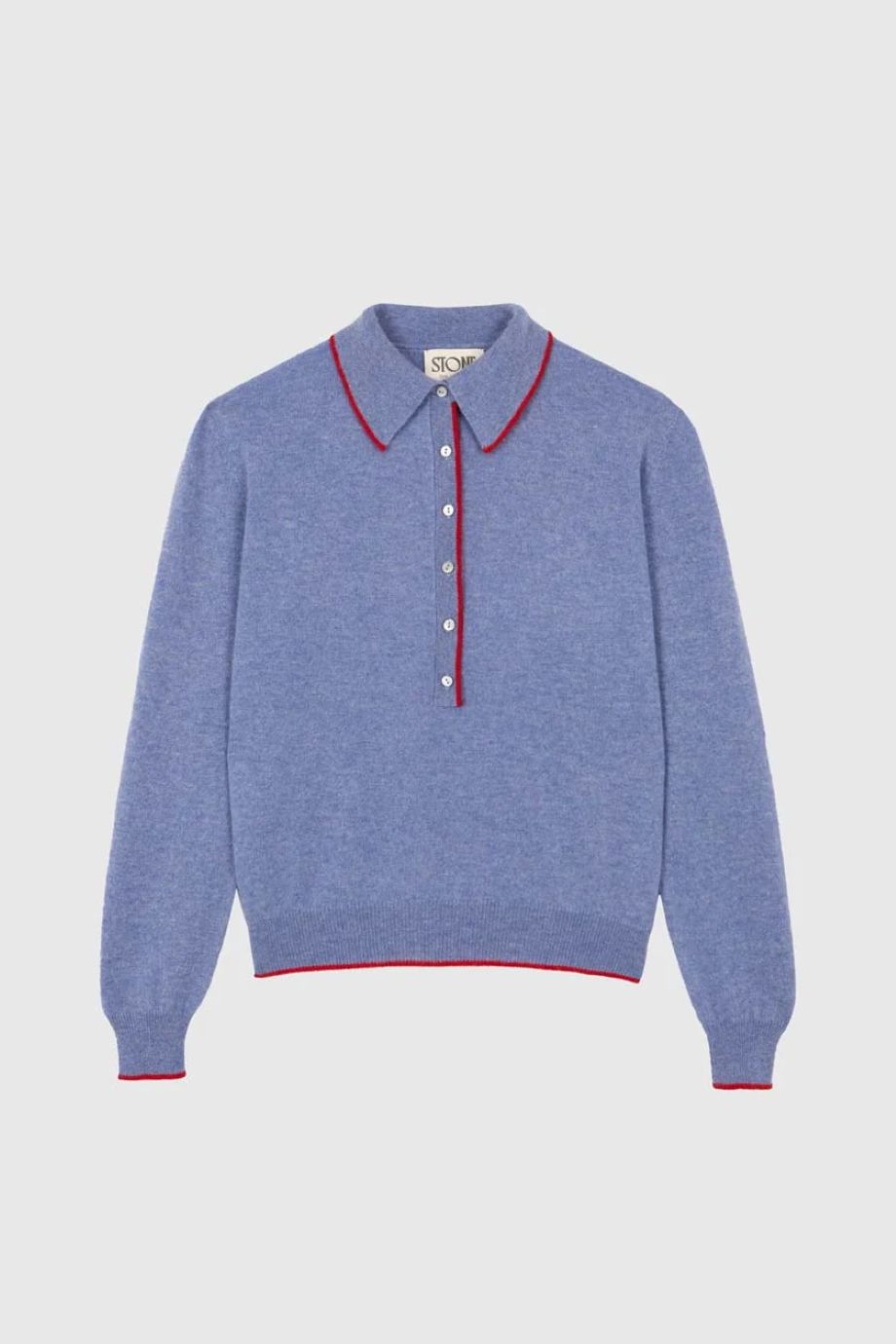 Stone Cashmere Polo Sweater - Stonewash/Red